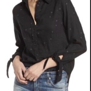 RAILS STAR Women's Black Button-Front Tie-Sleeve Blouse